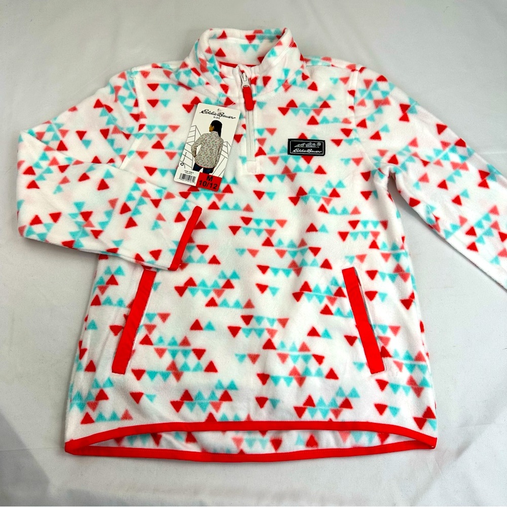 Eddie Bauer Youth Quest Fleece 1/4-Zip Pullover Size Medium 10 / 12 Pink Teal